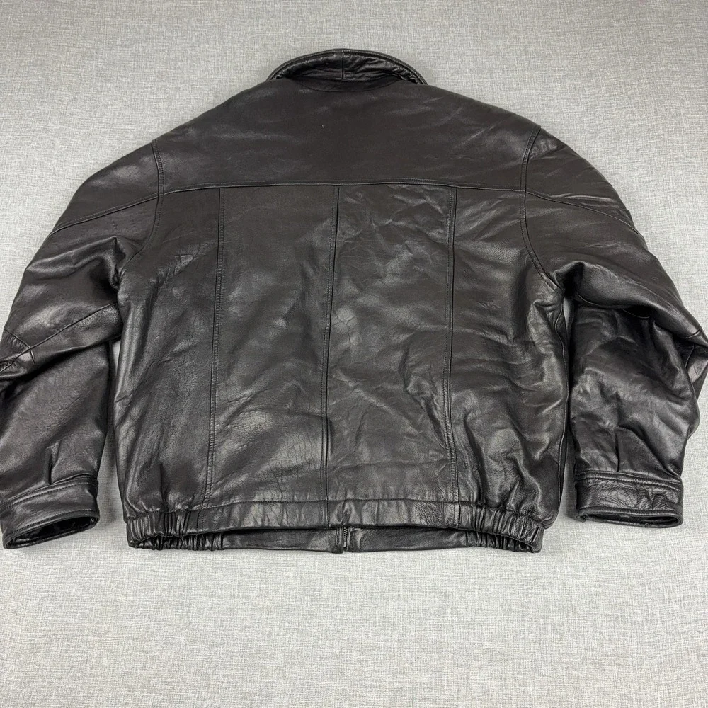 Boston Harbour Jacket Mens XL Black Leather Bomber Full Zip Elastic Hem Lined